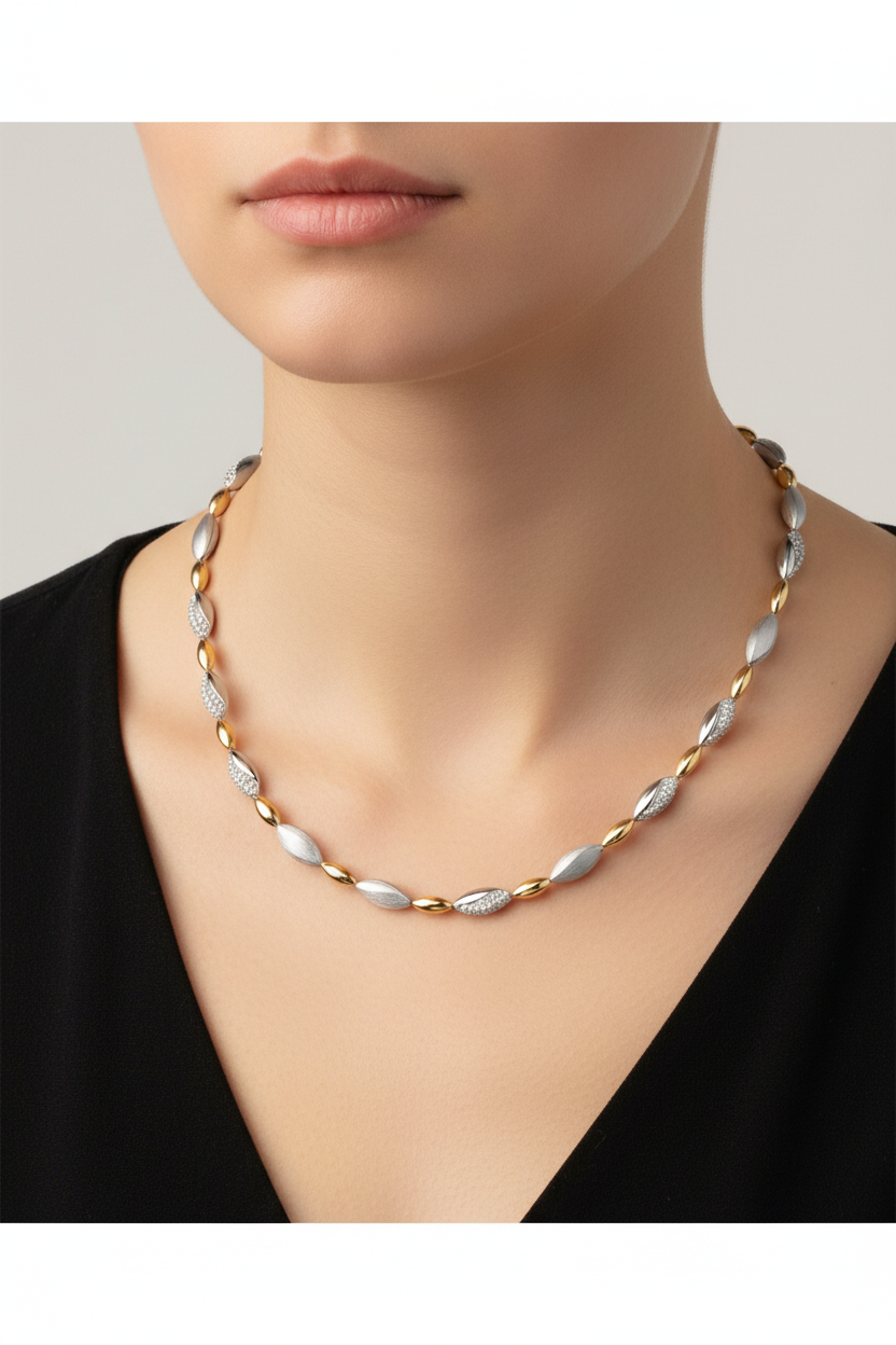 A Yellow Gold & Cubic Zirconia Necklace