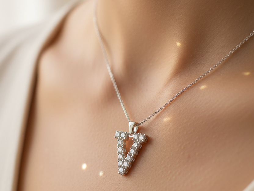 A White Cubic Zirconia Extra Large Initial Pendant