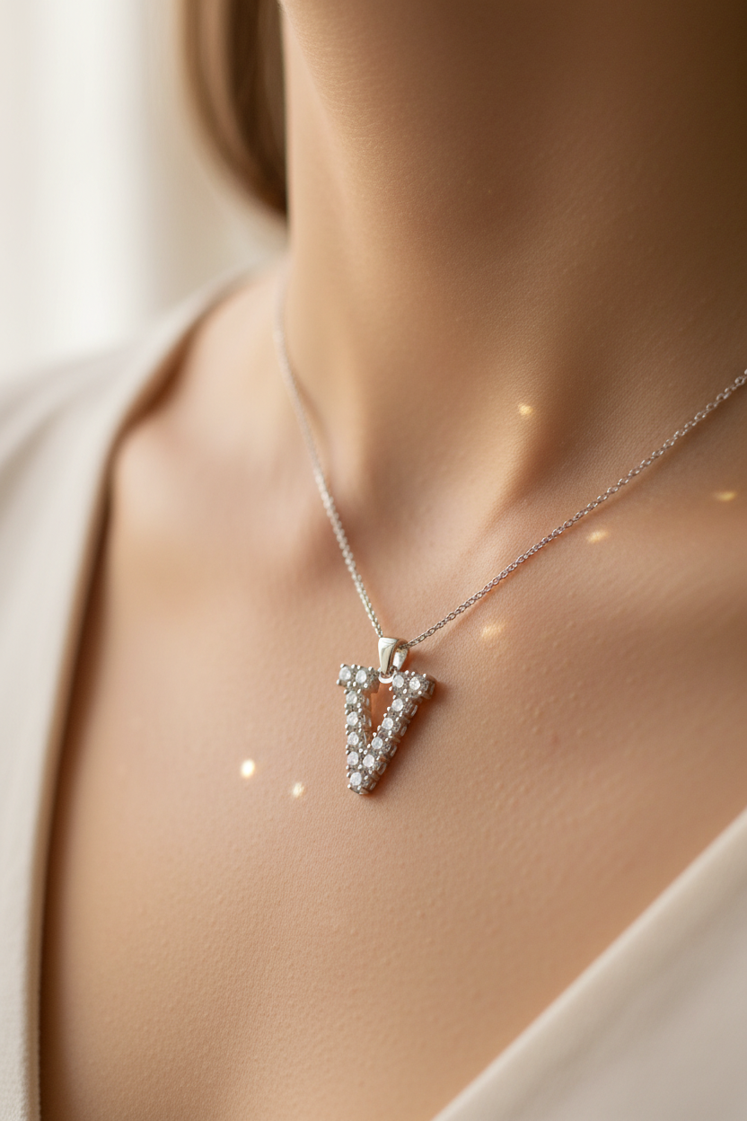 A White Cubic Zirconia Extra Large Initial Pendant