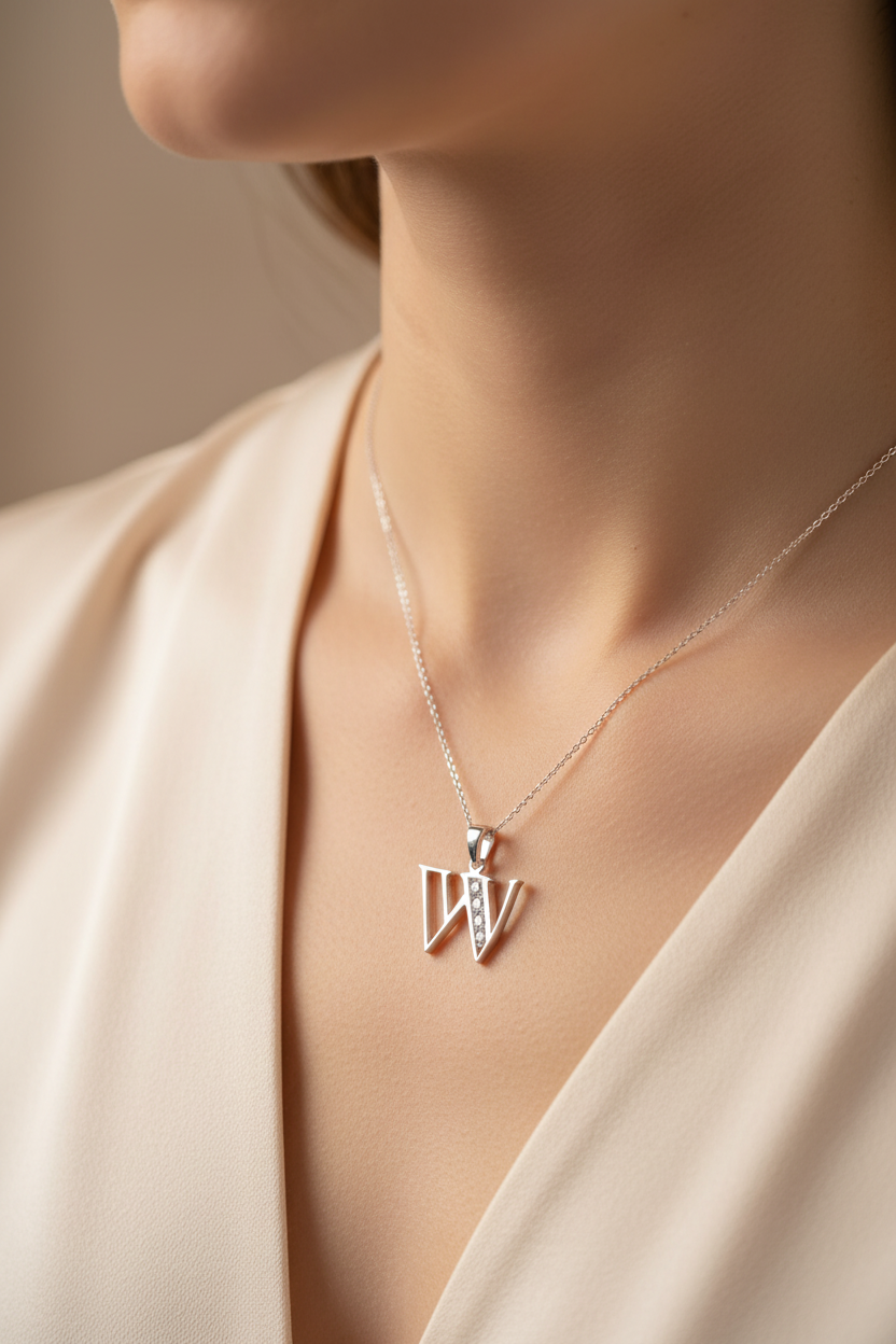A White Cubic Zirconia Medium Initial Pendant
