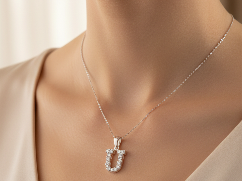 A White Cubic Zirconia Large Initial Pendant