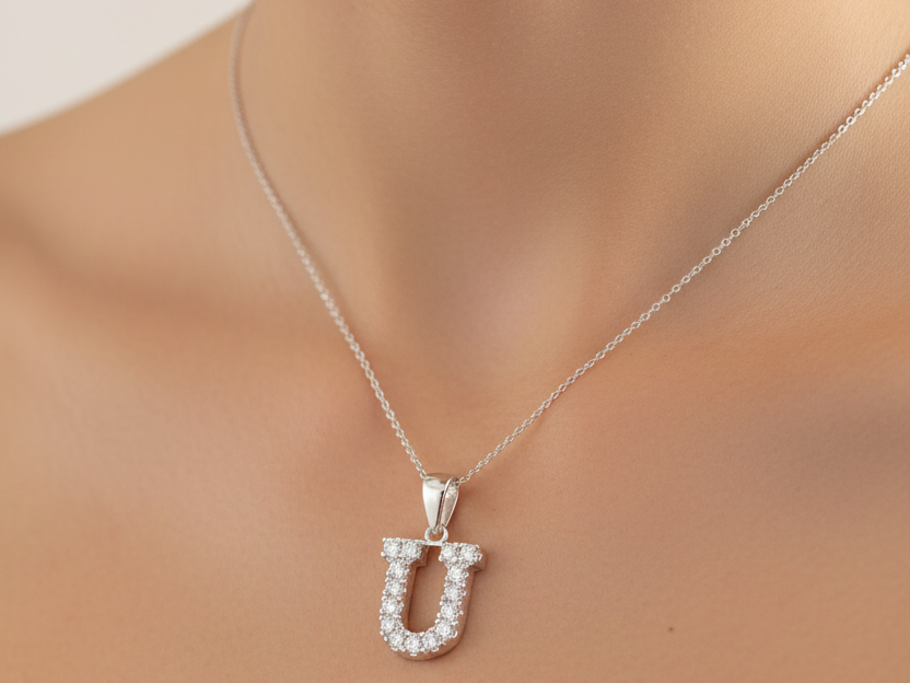 Simply Silver with White Cubic Zirconia Large Initial Pendant.