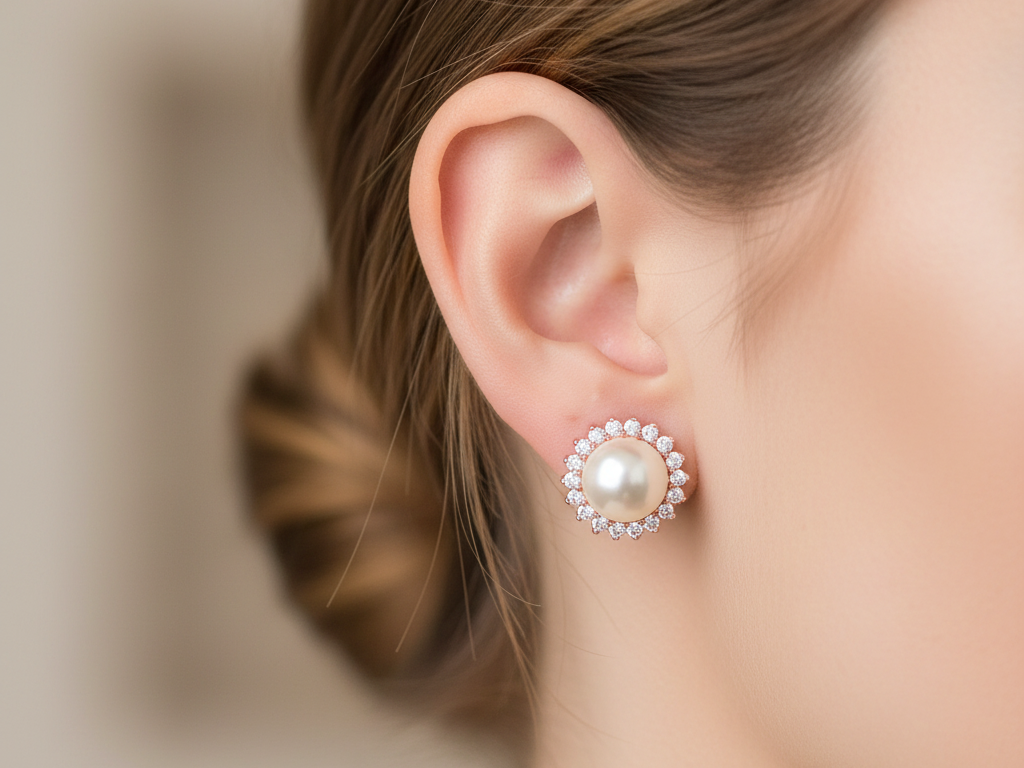 Rose Gold with Pearl Earring
