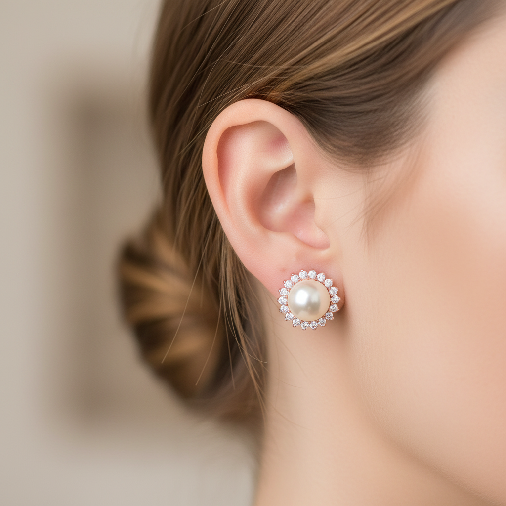 Rose Gold with Pearl Earring