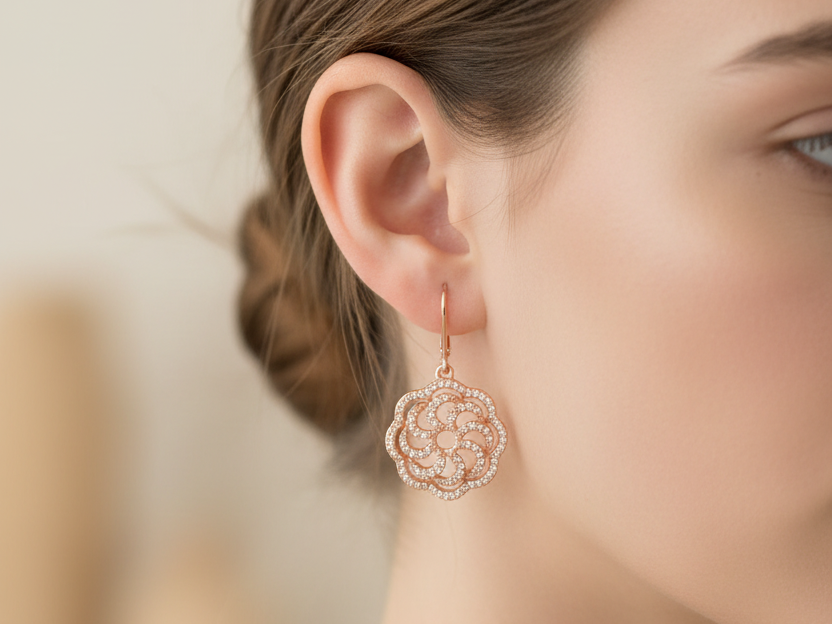 Silver with Rose Gold Plate Earring