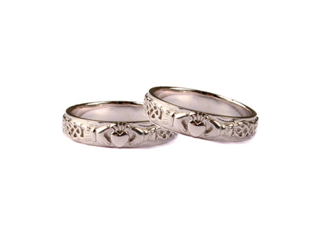 9 Ct White Gold Claddagh Ring Set