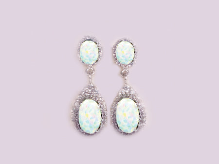 Opal And Cz Silver Earring