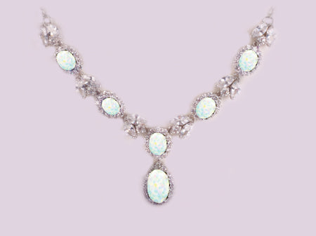Silver Opal Cz Necklace
