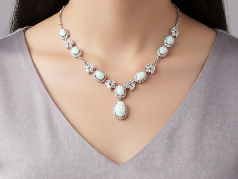 Silver Opal Cz Necklace