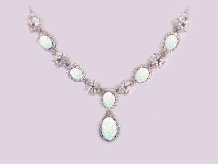 Silver Opal Cz Necklace