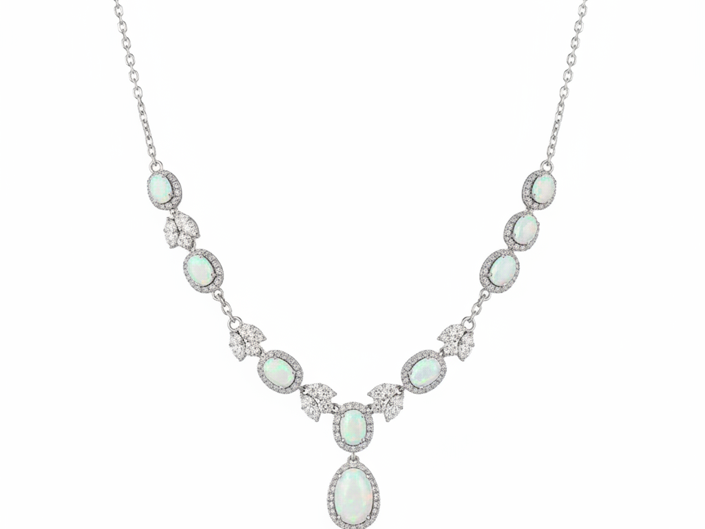 Silver Opal Cz Necklace