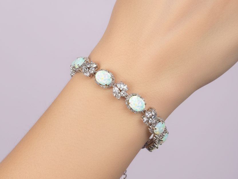 Silver Opal Cz Bracelet
