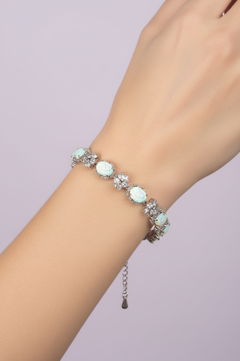 Silver Opal Cz Bracelet