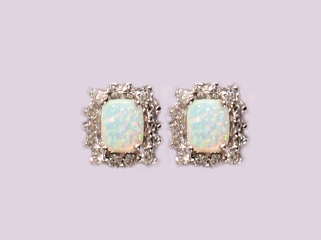 Opal and Cz Silver Earring