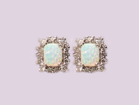 Opal and Cz Silver Earring