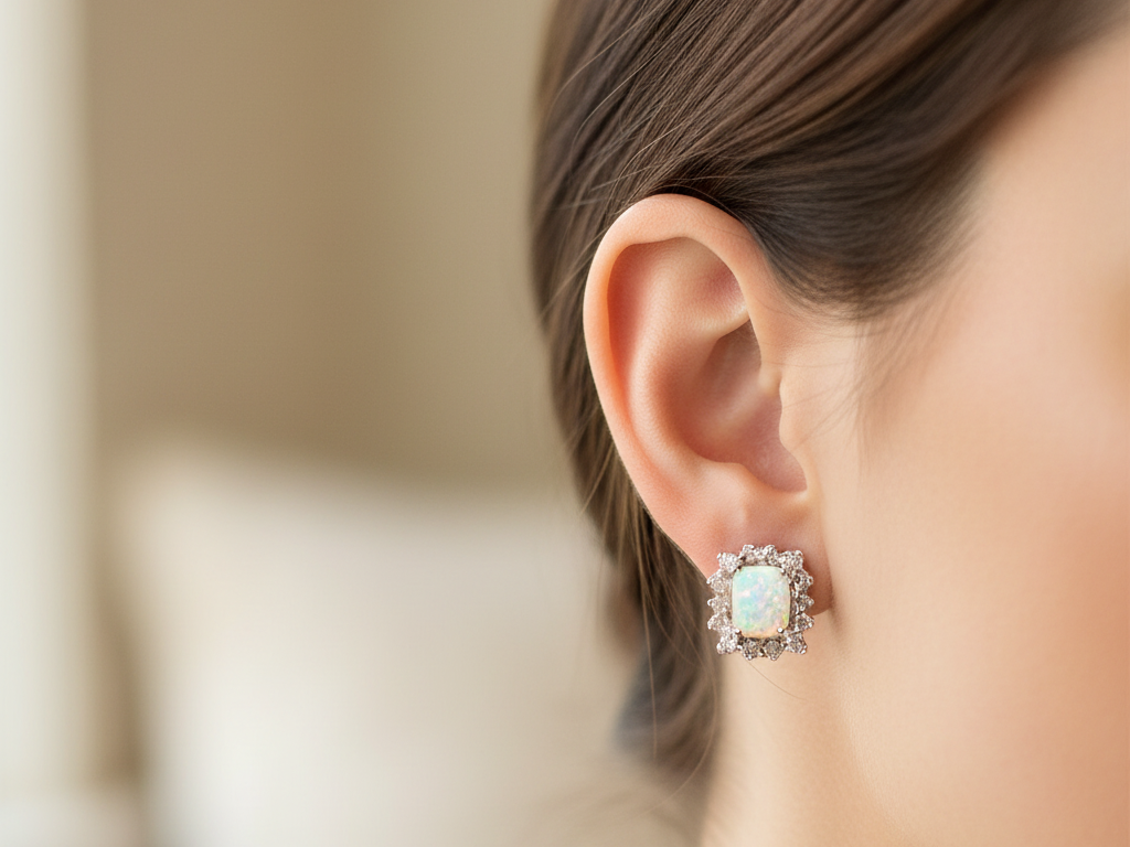 Opal and Cz Silver Earring