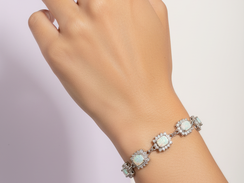 Silver Opal and CZ Bracelet