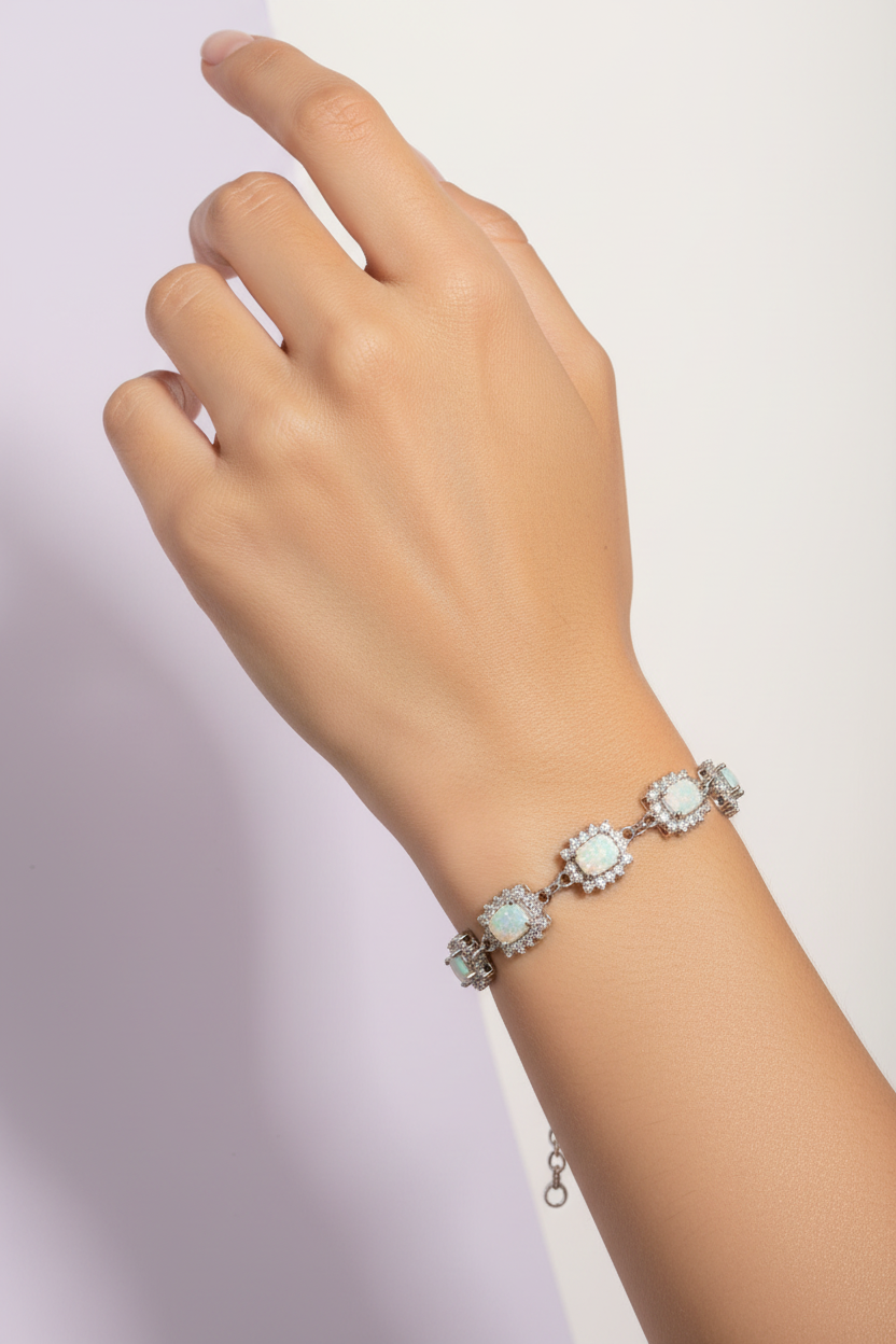 Silver Opal and CZ Bracelet