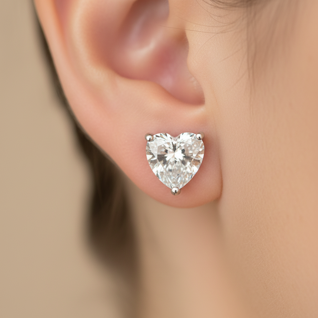 A White Cubic Zirconia Heart Earring 6mm