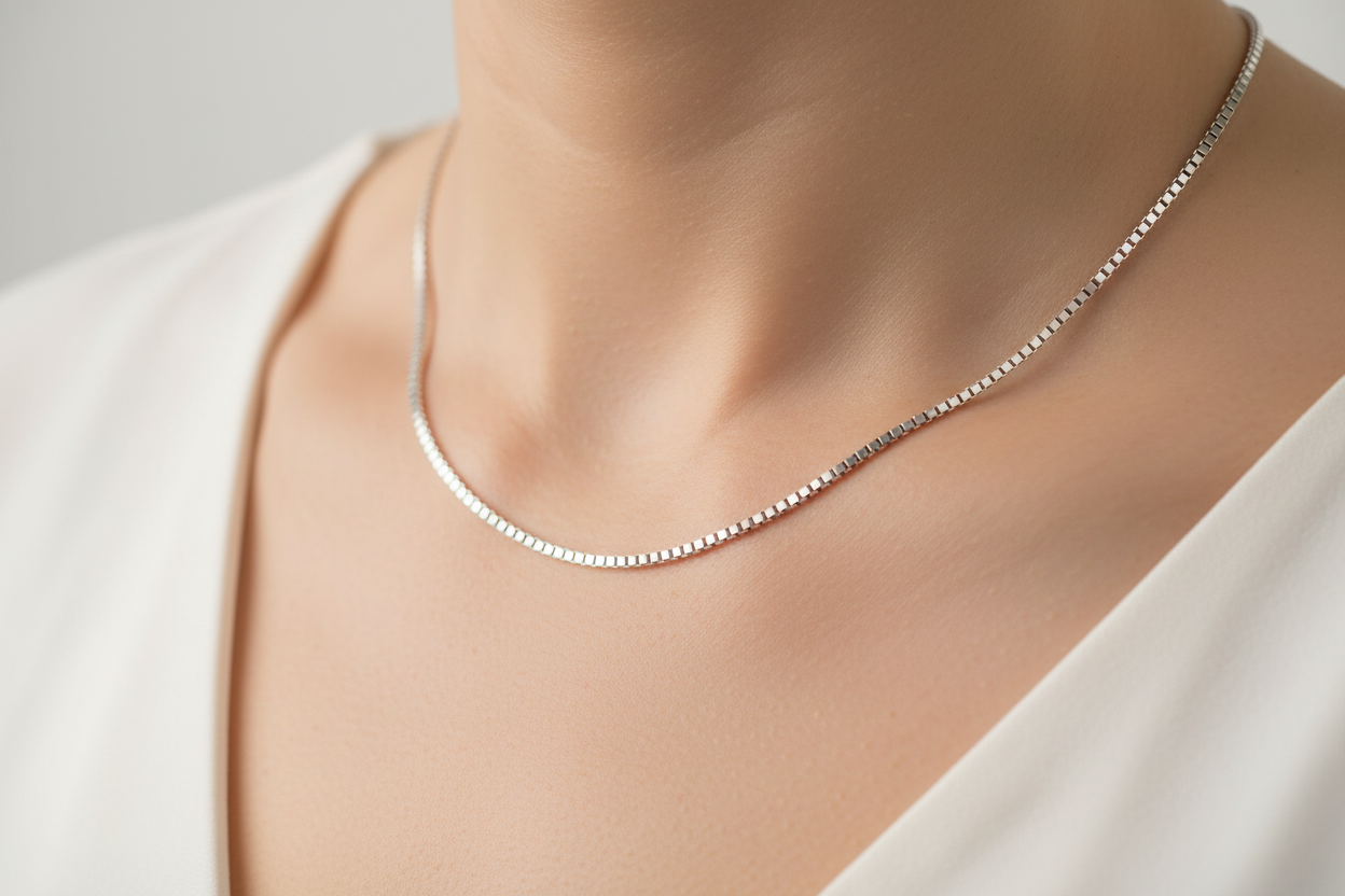 BOX DESIGN SILVER CHAIN Rhodium 0.9MM