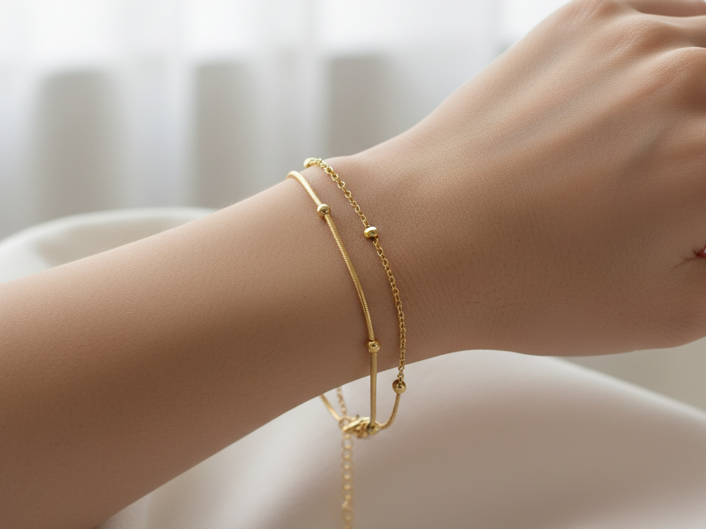 A Yellow Plated Silver Bead Bracelet