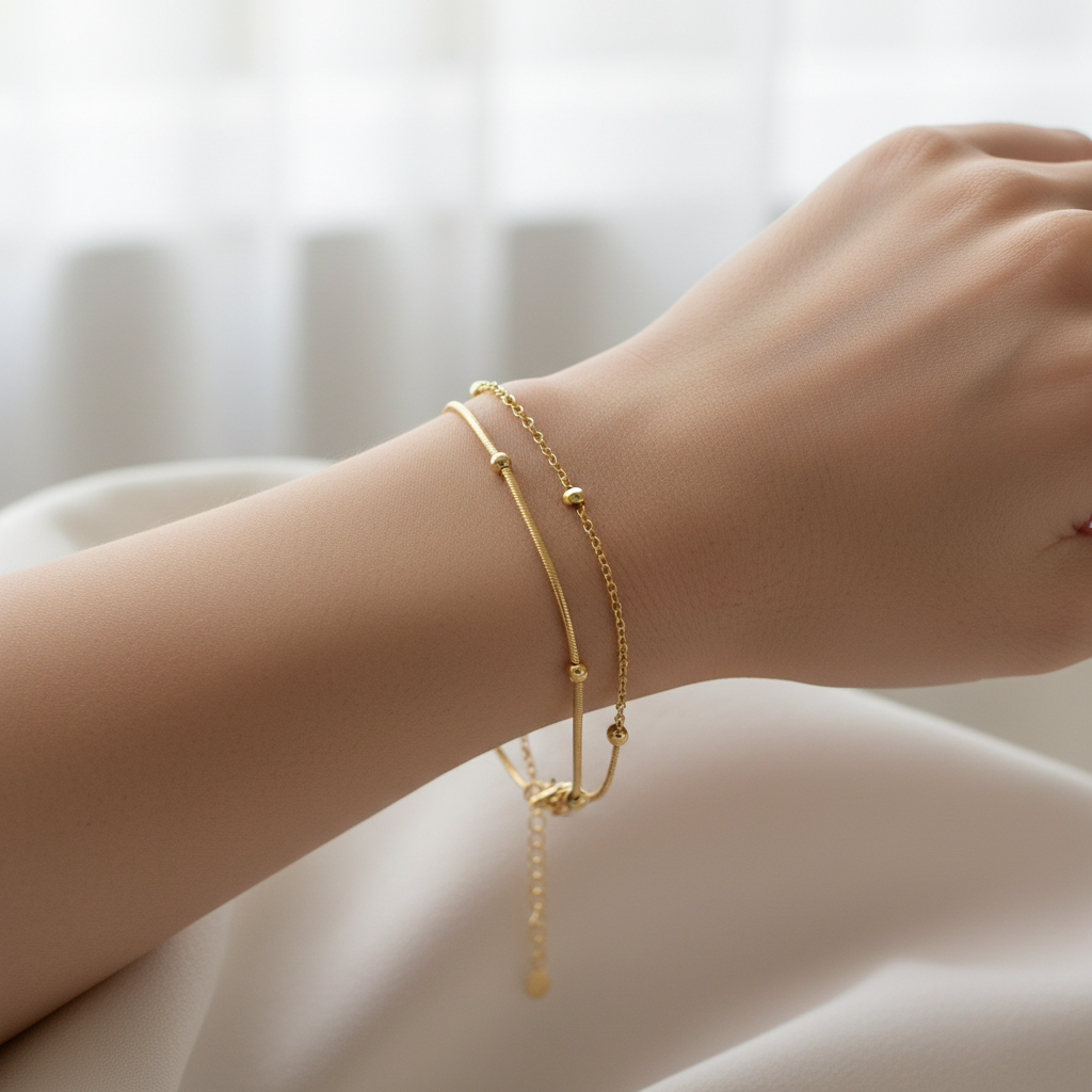 A Yellow Plated Silver Bead Bracelet