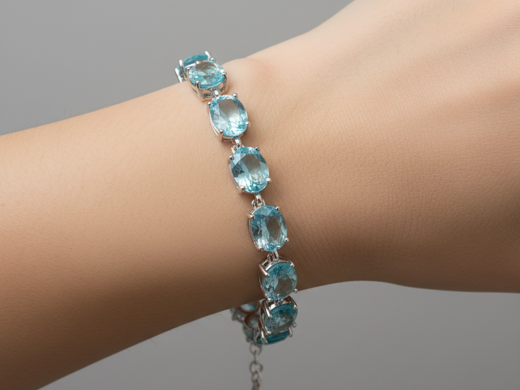 Aquamarine Cubic Zirconia Silver Bracelet