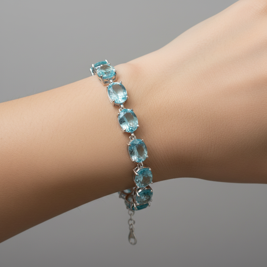 Aquamarine Cubic Zirconia Silver Bracelet