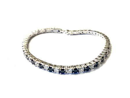 Black And White Cubic Zirconia Claw Set Silver 3mm Stone Tennis Bracelet