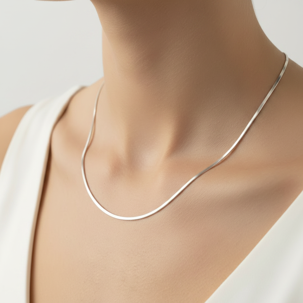 SQUARE SNAKE DESIGN SILVER CHAIN