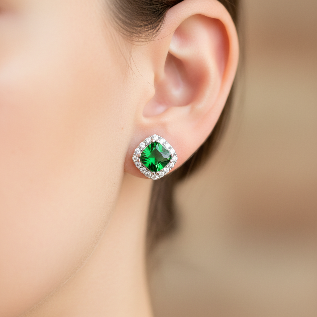 Emerald Cubic Zirconia Silver Earring