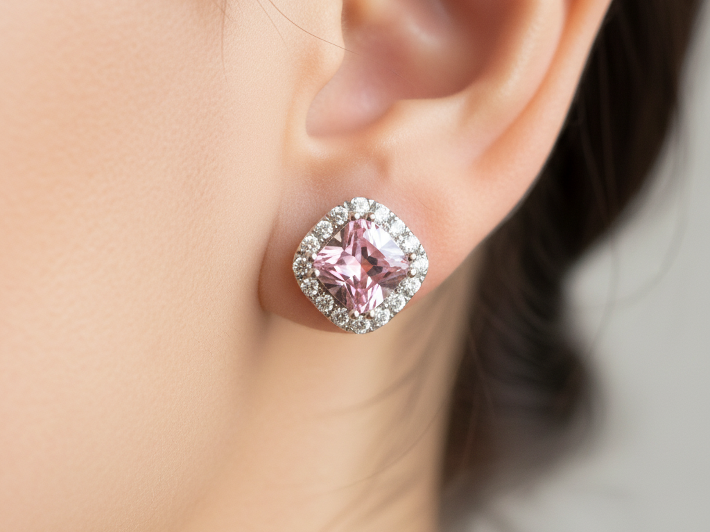 Pink Cubic Zirconia Silver Earring