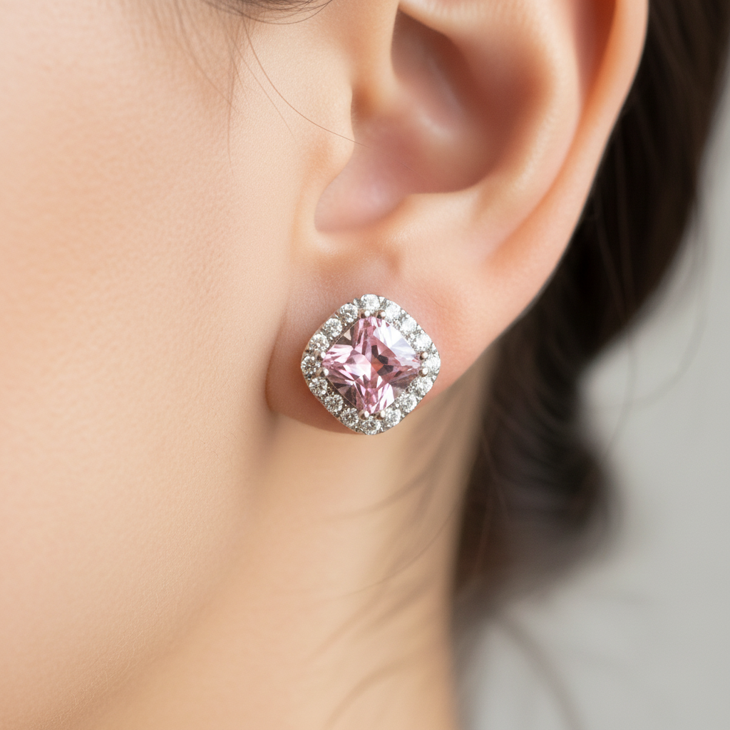 Pink Cubic Zirconia Silver Earring
