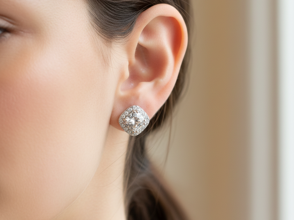 White Cubic Zirconia Silver Earring