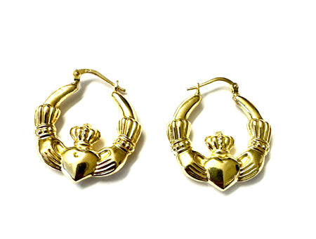 9 Carat Yellow Gold Claddagh Creole Medium Earrings