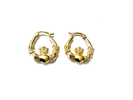 9 Carat Yellow Gold Claddagh Creole Small Earrings