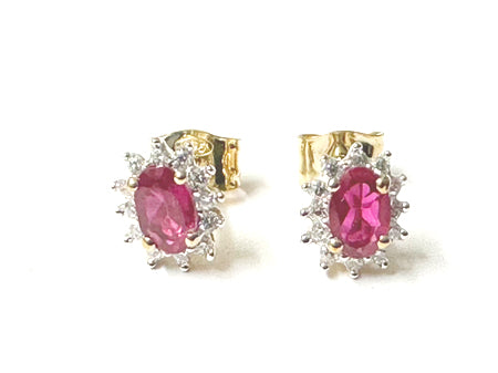 9 CT Yellow Gold Ruby Cz Earring.6X4