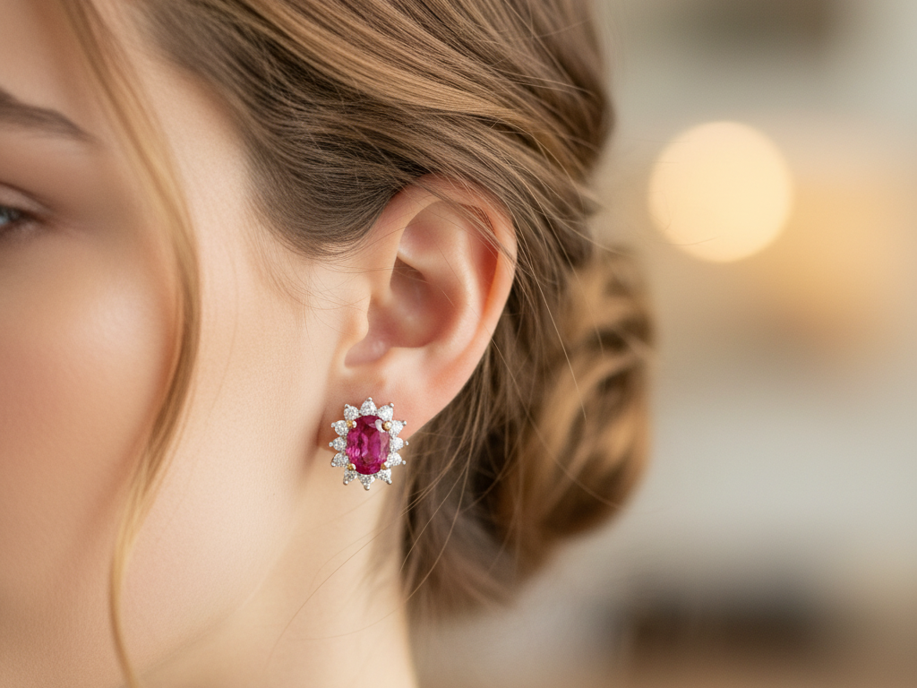 9 CT Yellow Gold Ruby Cz Earring.6X4