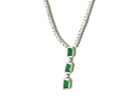 Emerald & White Cubic Zirconia Silver Necklace.