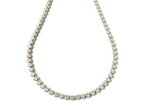 White Cubic Zirconia Rubover Set Tennis 2 mm Stone Silver Necklace