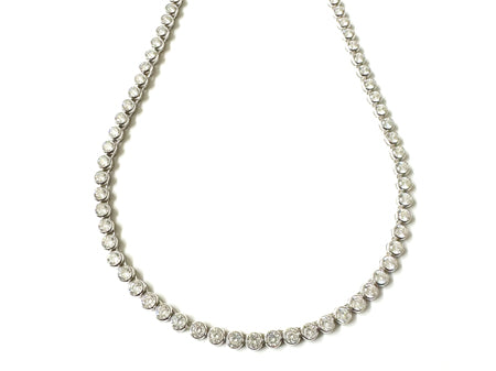 White Cubic Zirconia Rubover Set Tennis 4 mm Stone Silver Necklace