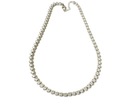 White Cubic Zirconia Rubover Set Tennis 4 mm Stone Silver Necklace