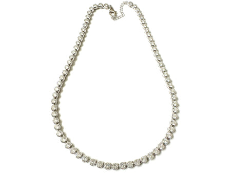 White Cubic Zirconia Rubover Set Tennis 2 mm Stone Silver Necklace