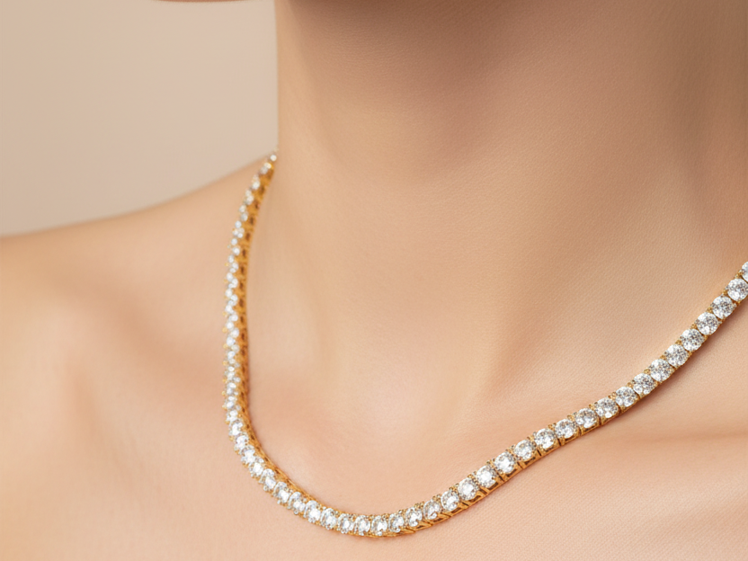 Cubic Zirconia Yellow Plated on Silver 3 x 3mm Stone Tennis Necklace