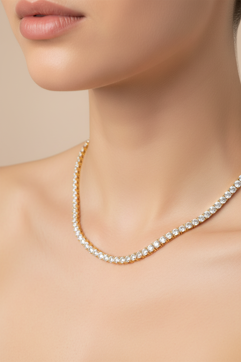 Cubic Zirconia Yellow Plated on Silver 3 x 3mm Stone Tennis Necklace