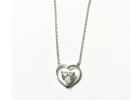 A White Gold Heart Cz Gold Necklace