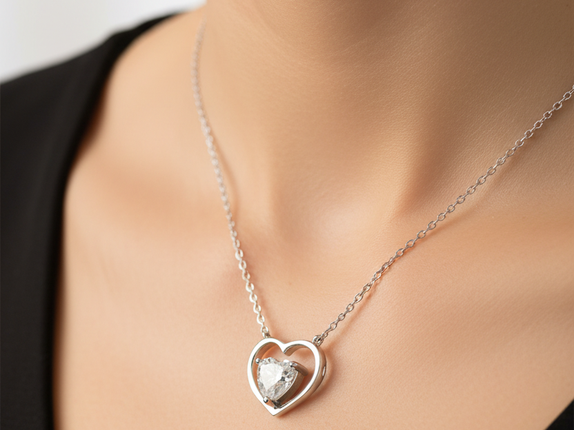 A White Gold Heart Cz Gold Necklace