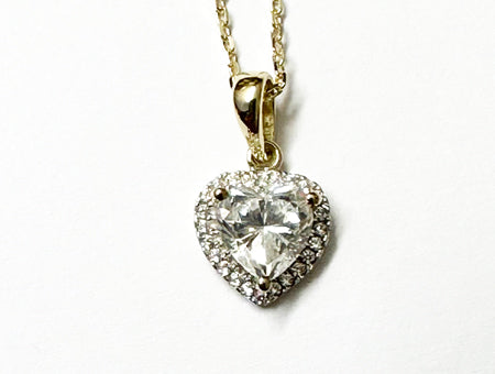 A Yellow Gold Heart Cz Gold Necklace