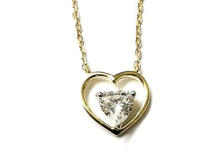 A Yellow Gold Heart Cz Gold Necklace