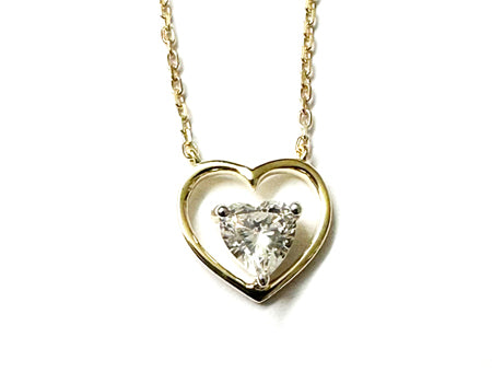 A Yellow Gold Heart Cz Gold Necklace